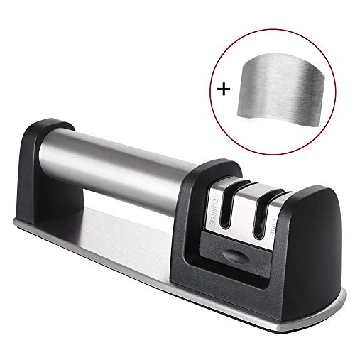 flintronic Afilador de Cuchillos, Afilador de Cuchillos Manual de 4 in 1, Base Antideslizante para Kinfe de Cocina, para Cuchillo Santoku, Cuchillo de Cocina, Tijeras (Incluye 1 Protector de Dedos)