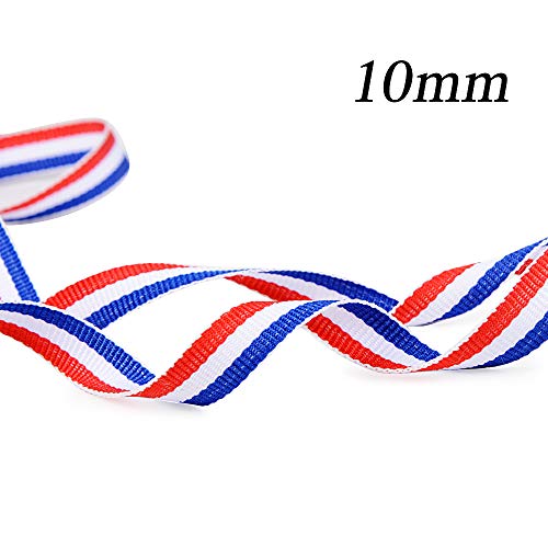 FLOFIA 50m Cinta Francesa Decorativa de Poliéster Tricolor Azul Blanco y Rojo Bobina Cinta Francia de Bandera para Fiesta Celebración Nacional Francesa Pulseras Lazos Artesanía Regalo, 10mm de Ancho