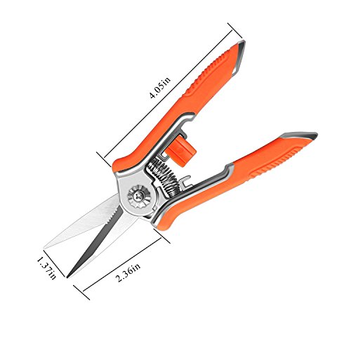 FLORA GUARD 6.5inch Micro Punta de Hoja Recortadora de jardineria poda SNIP Tijeras de podar con Mano de Acero Inoxidable?Orange?