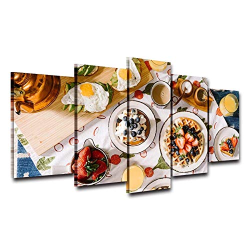 Fonice 5 imágenes Moderno 5 Piezas Delicioso Desayuno Tortilla Fresa Jugo de arándano Lienzo Pintura Cartel impresión decoración del hogar-Frameless