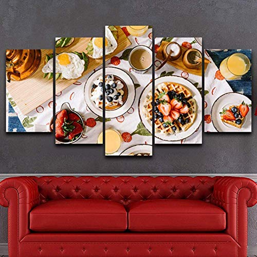 Fonice 5 imágenes Moderno 5 Piezas Delicioso Desayuno Tortilla Fresa Jugo de arándano Lienzo Pintura Cartel impresión decoración del hogar-Frameless