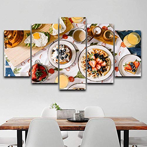 Fonice 5 imágenes Moderno 5 Piezas Delicioso Desayuno Tortilla Fresa Jugo de arándano Lienzo Pintura Cartel impresión decoración del hogar-Frameless