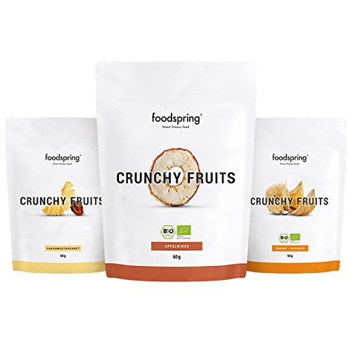 foodspring Crunchy Fruits, Orgánica Manzana, 60g, La revolución de las frutas deshidratadas