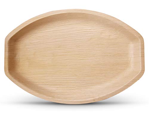 FOOGO Green 10 Bandejas de hoja de palma Desechable|35cmx25cm Servir Ensalada|Postre, Aperitivo|Vajilla Ecológico Biodegradable Duro|Como Platos Bambu, Bandejas Plastico Aluminio|Navidad