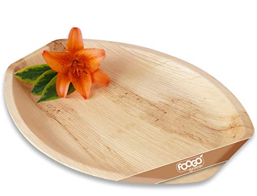 FOOGO Green 10 Bandejas de hoja de palma Desechable|35cmx25cm Servir Ensalada|Postre, Aperitivo|Vajilla Ecológico Biodegradable Duro|Como Platos Bambu, Bandejas Plastico Aluminio|Navidad