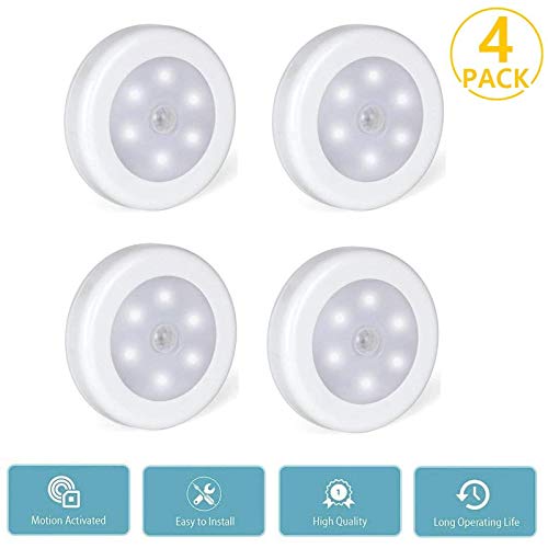 Foonii Pack de 4 Luces LED Sensores de Movimiento Sensor Automático,Luces Nocturnas adecuado para de Escaleras Pasillos Armario Cocina etc,Batería Impulsado[Clase de eficiencia energética A+]