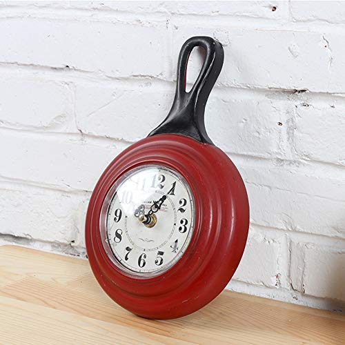 Forma de cacerola originaria europea Reloj de pared Rojo Personalidad Menage Sala de estar Dormitorio Cocina Restaurante Metal Reloj Mudo Sin marcar Tick Decoración 17.5 * 4.5 * 26.5cm Artículos cotid