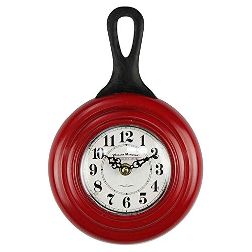 Forma de cacerola originaria europea Reloj de pared Rojo Personalidad Menage Sala de estar Dormitorio Cocina Restaurante Metal Reloj Mudo Sin marcar Tick Decoración 17.5 * 4.5 * 26.5cm Artículos cotid