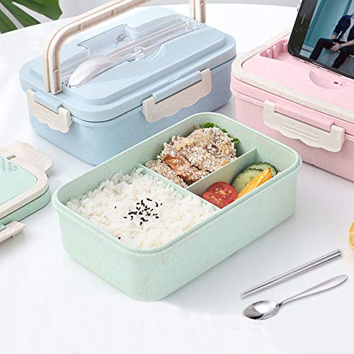 Foshuo Lunch Boxportable S Bento Lunch Box Set Contenedor de Almacenamiento de Alimentos para Estudiantes,Compartimento Sellado Bento Box y Cubiertos Set Loncheras Vajilla