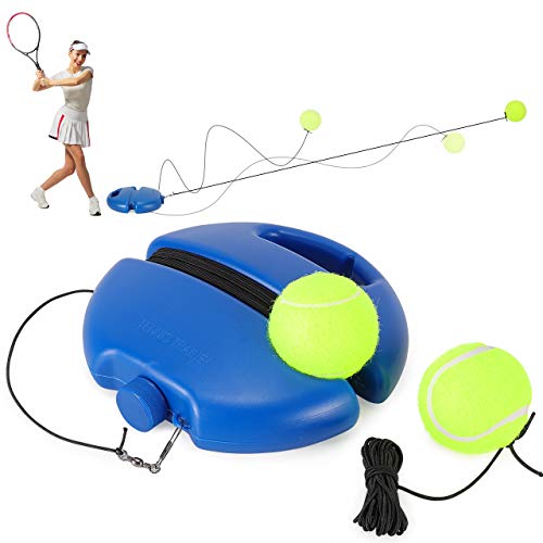 Fostoy Entrenador de Tenis, Tenis de Entrenamiento Solo con Elástica de Goma y 2 Pelotas de Repuesto, Auto Práctica Entrenador Pelota de Rebote de Tenis para Niños, Adultos, Principiantes