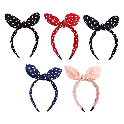 Frcolor 5pcs conejo oreja de pelo aros arco arcos del pelo Bowknot diadema fiesta linda sombreros para mujeres niñas (lunar)