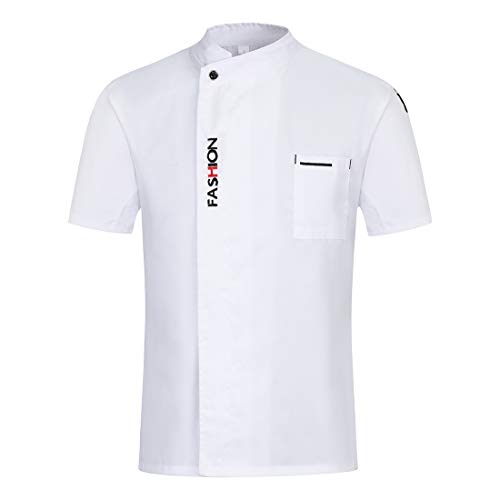 Freahap Camisa de Chef Cocina Manga Corta para Verano para Hombres y Mujeres, Chaqueta de Cocinero Camarero Diseño Clástico Transpirable y Cómodo Blanco XL