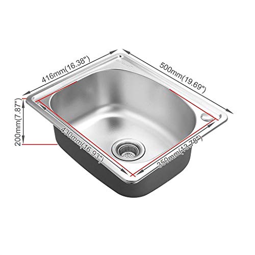 Fregadero de Cocina de Acero Inoxidable 1.0 Cuadrado de un Solo tazón para la instalación de Montaje Superior Debajo del Soporte, 500x416x200mm Fregaderos de un seno 11.22