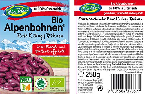 Frijoles Rojas orgánicos austríacos 1,75 kg de Alubias Red-Kidney 100% de Austria orgánicos calidad extra 7x250g