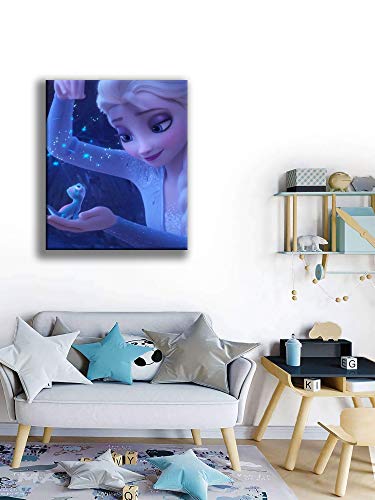 Frozen 2 Elsa y Salamandra Arte de pared moderno 3D Sala de estar, gimnasio, hotel, pasillo, restaurante Decoración de arte 30,5 x 40,6 cm