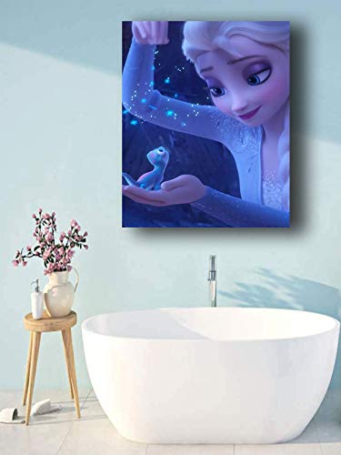 Frozen 2 Elsa y Salamandra Arte de pared moderno 3D Sala de estar, gimnasio, hotel, pasillo, restaurante Decoración de arte 30,5 x 40,6 cm