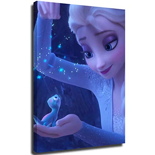 Frozen 2 Elsa y Salamandra Arte de pared moderno 3D Sala de estar, gimnasio, hotel, pasillo, restaurante Decoración de arte 30,5 x 40,6 cm