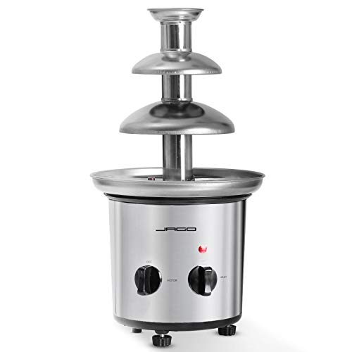 Fuente de Chocolate de 3 Pisos - 275W, Torre de Acero Inoxidable de Altura 39cm, Capacidad 1Kg, Apta para Lavavajillas, Plateado - Fondue Eléctrica con Niveles