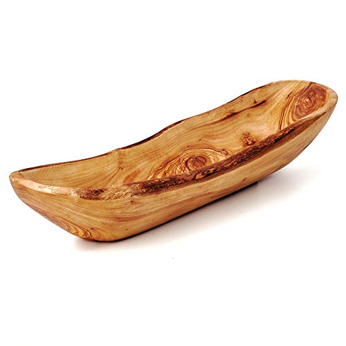 Fuente Recipiente para el Pan de Madera de Olivo Natural con Borde Natural - Tonos marrones, desde 20 cm