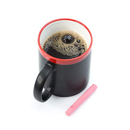 FUN FAN LINE - Set de Tazas de cerámica con exterior en pizarra para dibujar, cada una con tiza y en caja de regalo individual. Ideal para café, té o bebidas calientes (Multicolor, 12)