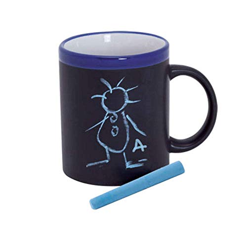 FUN FAN LINE - Set de Tazas de cerámica con exterior en pizarra para dibujar, cada una con tiza y en caja de regalo individual. Ideal para café, té o bebidas calientes (Multicolor, 12)