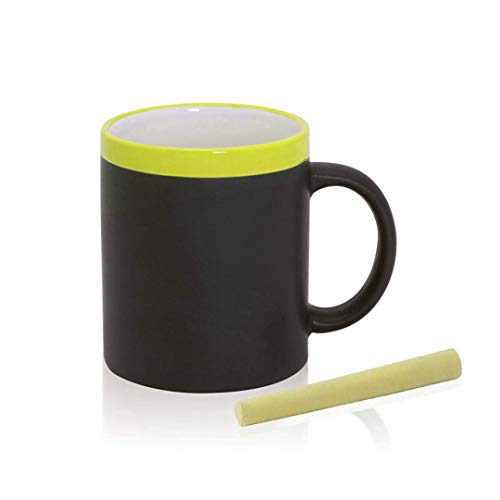 FUN FAN LINE - Set de Tazas de cerámica con exterior en pizarra para dibujar, cada una con tiza y en caja de regalo individual. Ideal para café, té o bebidas calientes (Multicolor, 12)