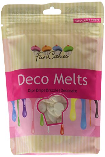 FunCakes Deco Melts Cobertura para Repostería Sabor Choco Blanco color Azul Claro, para Cubrir, hacer Dripping o Dibujar en Dulces, 250g, FC3060