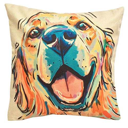 Funda de cojín "Cute Pet" de Moyum, con motivo de perro y tejido de algodón, decoración para hogar, algodón, lino, golden retriever, 45,72 x 45,72 cm