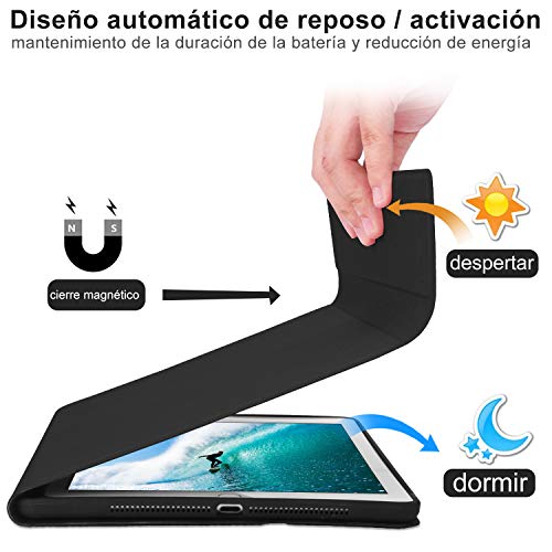 Funda Teclado iPad 10.2 Español,Dingrich Funda Teclado (Incluye Ñ) para iPad 10.2 2019 7 Generación/iPad 8 2020/10.5 2017/Air 3,Bluetooth 7 Colores Retroiluminados Desmontable Auto Dormir/Despertar