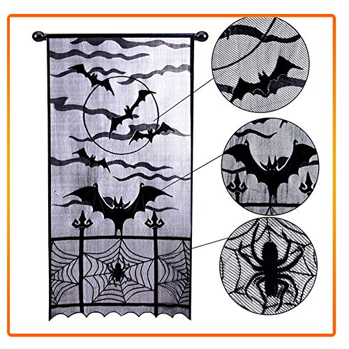 FunMove 3 Piezas Mantel de Halloween Mantel Tela de araña manteles Redondos, Tela de Chimenea, Cortina de Ventana para decoración de Halloween Suministros de Fiesta de Cocina para el hogar