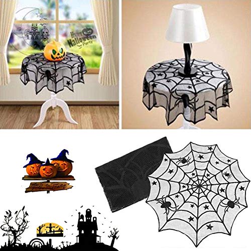 FunMove 3 Piezas Mantel de Halloween Mantel Tela de araña manteles Redondos, Tela de Chimenea, Cortina de Ventana para decoración de Halloween Suministros de Fiesta de Cocina para el hogar