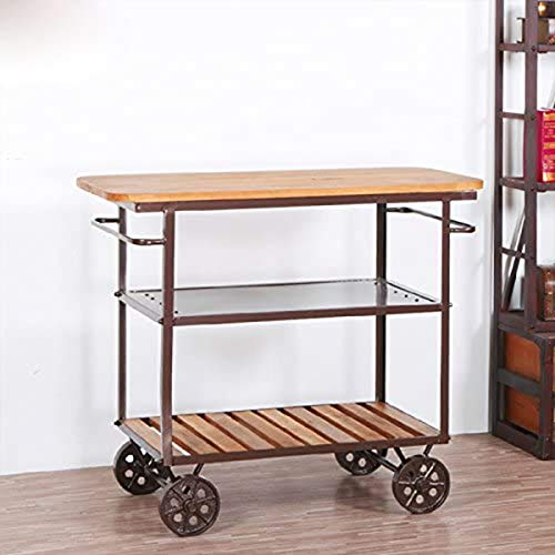 Furvokia Carrito de madera de metal para interior o exterior con ruedas, cocina, bar, comedor, té, vino, mueble para servir