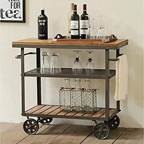 Furvokia Carrito de madera de metal para interior o exterior con ruedas, cocina, bar, comedor, té, vino, mueble para servir