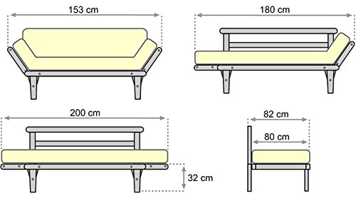 Futon On Line Sofá Cama Sésamo, Natural, Futón Rojo, 200x82x32 cm