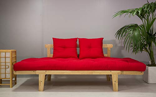 Futon On Line Sofá Cama Sésamo, Natural, Futón Rojo, 200x82x32 cm