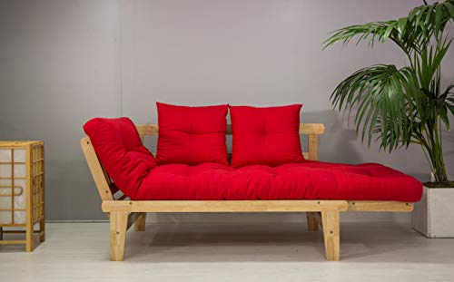 Futon On Line Sofá Cama Sésamo, Natural, Futón Rojo, 200x82x32 cm