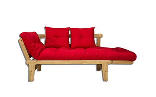 Futon On Line Sofá Cama Sésamo, Natural, Futón Rojo, 200x82x32 cm