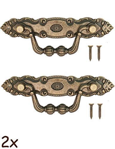 fuxxer – 2 x Antiguo asas plegable | para cajones, Baúles, armarios, cocinas, | Antiguo Bronce Vintage Diseño 10,5 x 2 cm, 2 unidades, incluye tornillos