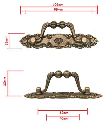 fuxxer – 2 x Antiguo asas plegable | para cajones, Baúles, armarios, cocinas, | Antiguo Bronce Vintage Diseño 10,5 x 2 cm, 2 unidades, incluye tornillos