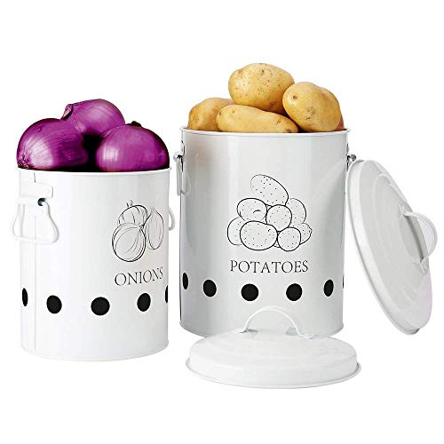 G.a HOMEFAVOR Olla Patatas, Cubo de Lata para Almacenamiento de Patatas, Cesta de Metal para Frutas, Verduras y Cebolla, Envases para ajo para la Cocina, Set de 2