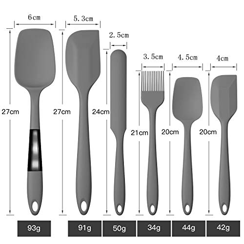 G.a HOMEFAVOR Set de 6 Utensilios de Cocina de Silicona, Espátulas de Silicona Incluye Hilvanado Cepillo, Espátula,Cuchara, Antiadherente, Resistente al Calor, Utensilios para Cocina y Horneado Gris