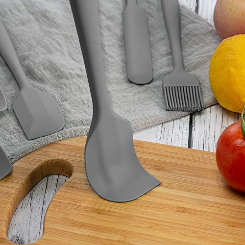 G.a HOMEFAVOR Set de 6 Utensilios de Cocina de Silicona, Espátulas de Silicona Incluye Hilvanado Cepillo, Espátula,Cuchara, Antiadherente, Resistente al Calor, Utensilios para Cocina y Horneado Gris