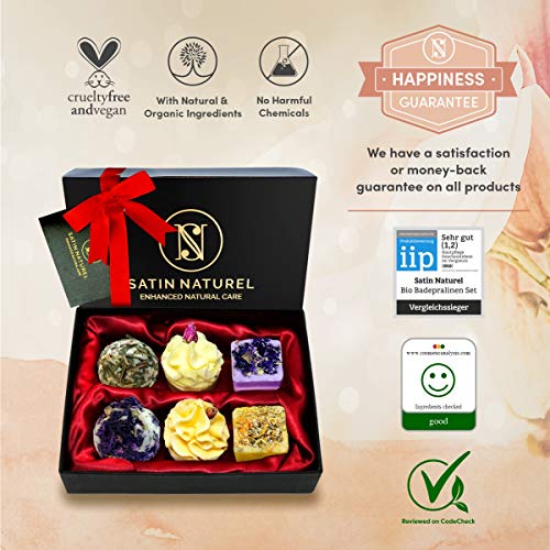 GANADOR 2019* Bombas De Baño ORGÁNICAS con Aceites Esenciales 6 Piezas – Regalo de Cumpleaños para Mujer y Hombre - Vegano de Alta Calidad - Hecho a Mano - Caja Premium con Envoltorio y Lazo de Satén