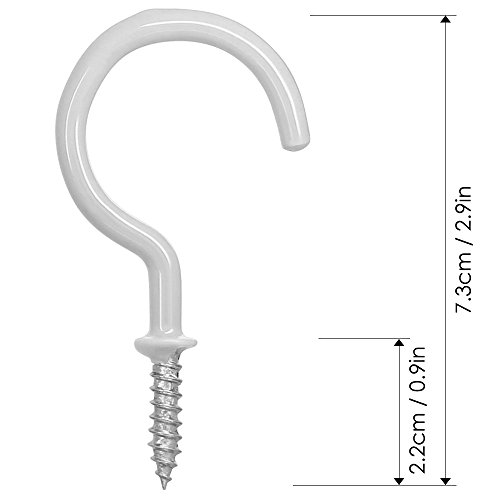 Ganchos de Techo de 25 Paquetes de Gancho de la Taza, 2.9 Pulgadas, FineGood Colgador de Tornillo Recubierto de Vinilo de para uso en interiores y al aire libre - Blanco