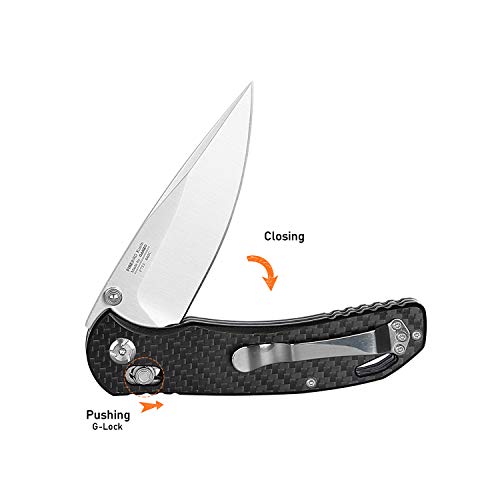 Ganzo - Cuchillo Plegable (Hoja de 90 mm, Mango de Carbono, Clip de Cuchillo, Unisex, Adulto, Color Negro