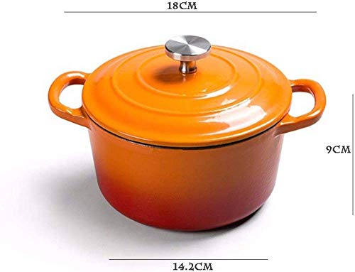 GAOFQ Cacerola Alta Redonda de Hierro Fundido con Tapa de 18 cm, Adecuada para Usar en Todos los Tipos de encimeras, incluida la inducción en el Horno, Naranja