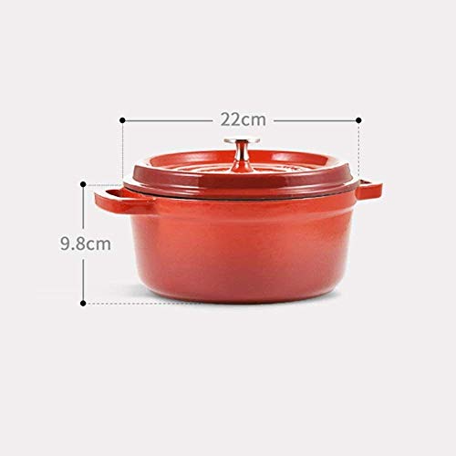 GAOFQ Cazuela Plato Horno Antiadherente De Hierro Fundido Adecuado para Usar En Todo Tipo De Encimera De Inducción En El Horno con Mango Doble Y Tapa Redonda, 22cm Rojo