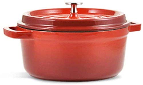 GAOFQ Cazuela Plato Horno Antiadherente De Hierro Fundido Adecuado para Usar En Todo Tipo De Encimera De Inducción En El Horno con Mango Doble Y Tapa Redonda, 22cm Rojo