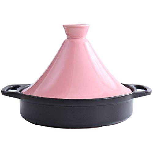 GAOFQ Plato para cazuela de Hierro Fundido, Utensilios de Cocina increíbles, 35 cm, gres de Terracota, sartén para cocinar, Olla de cocción Lenta marroquí, Calidad Profesional, tajine español, Rosa