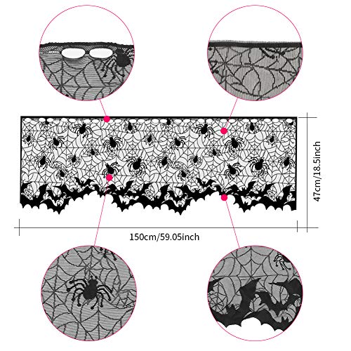 GARDOM Mantel De Halloween，Mantel de Encaje Negro SpiderWeb + Cortina, Decoraciones Perfectas para Halloween, Disfraces,Fiestas Temáticas de Miedo(2PCS)